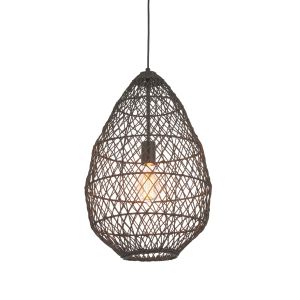 Luft 1 Light E27 Matt Black Handmade Natural Rattean Pendant