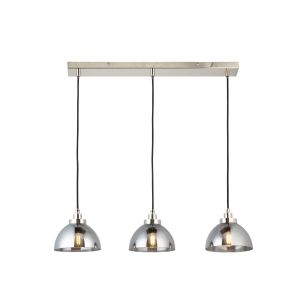 Caspa 3 Light E27 Bright Nickel  Adjustable Linear Pendant C/W Smoked Mirrored Glass Shade