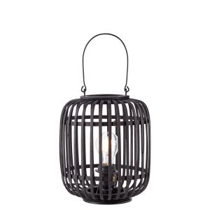 Mathias 1 Light E27 Matt Black Bamboo Open Framework Table Lamp With Inline Switch