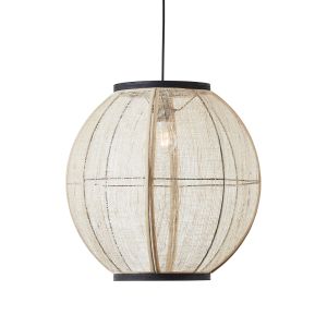 Zaire 1 Light E27 Matt Black Large Adjustable Pendant With Handmade Natural Linen Fabric Shade