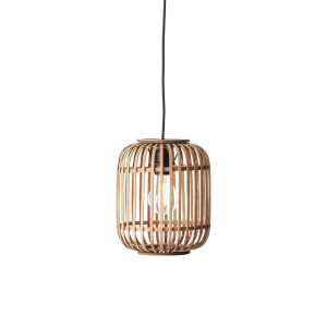 Mathias 1 Light E27 Matt Black Adjustable Single Pendant With Natural Bamboo Open Framework Shade