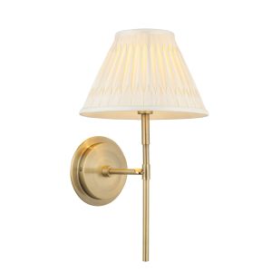 Rennes 1 Light E14 Antique Brass Wall Light With Chatsworth 10 Inch Double Pleat Ivory Silk Tapered Shade