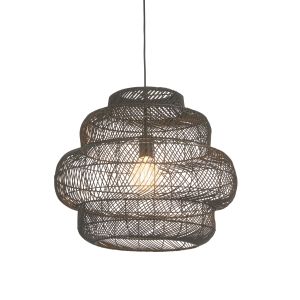 Luft 1 Light E27 Matt Black Large Handmade Basket Natural Rattan Pendant