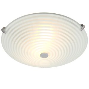 Roundel 2 Light E14 Glass Flush Ceiling Light With Decorative Swirl Detail To The Opal Glass Shade
