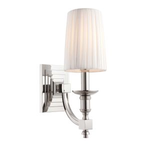 ENDON-DOMINA-1WBNI Domina Single Wall Light Nickel Plate/White Fabric Finish