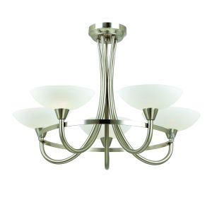 Endon CAGNEY-5SC Cagney 5 Light Semi Flush Satin Chrome Plate/White Finish