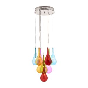 Endon NIRO-10MULTI Niro 10 Light Pendant Multi Coloured Glass/Polished Chrome Finish