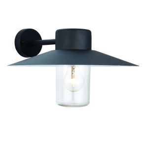 Fenwick 1 Light E27 Textured Black IP44 Outdoor Wall Light C/W Clear Glass Shade