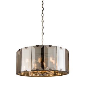 Clooney 8 Light E14 Slate Grey Adjustable Ceiling Pendant With High Quality Bevelled Smoke Glass Panels