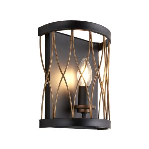 Heston 1 Light E14 Black & Rustic Bronze Finished Metalwork Wall Light