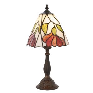 Botanica 1 Light E14 Dark Bronze Small Table Lamp With Inline Switch C/W Floral Design Tiffany Shade