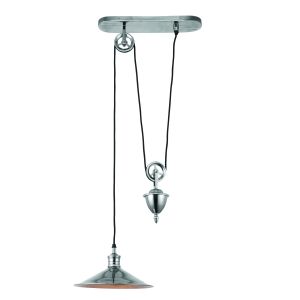 Victoria 1 Light E27 Antique Silver Single Adjustable Rise & Fall Pendant