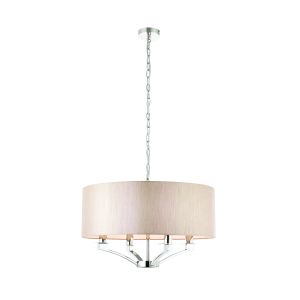 Vienna 4 Light E14 Polished Nickel Adjustable Pendant C/W Beige Organza Effect Fabric Shade