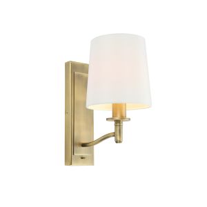 Ortona 1 Light E14 Matt Antique Brass Wall light With Toggle Switch C/W Vintage White Fabric Shades