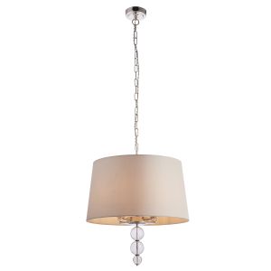 Darlaston 4 Light E14 Polished Nickel Single Adjustable Pendant Adorned In Tinted Riobbed Glass Spheres & Silk Fabric Shade