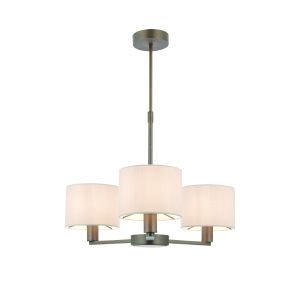 Daley 3 Light E14 Dark Antique Bronze Adjustable Ceiling Pendant C/W Marble Faux Silk Shades