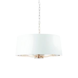 Harvey 3 Light E14 Bright Nickel Adjustable Ceiling Pendant C/W Faux Silk Vintage White Fabric Shade