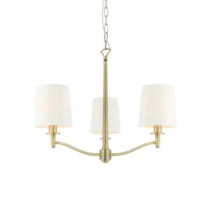 Ortona 3 Light E14 Matt Antique Brass Adjustable Pendant C/W Vintage White Fabric Shades