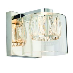 Verina 1 Light G9 Polished Chrome Wall Light With Clear Crystals In A Clear Glass Shade
