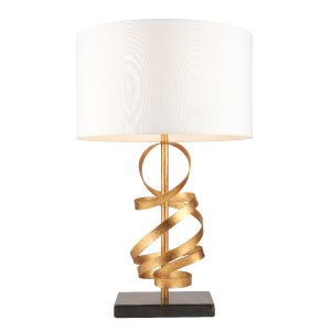 Afflitto 1 Light E27 Table Lamp Gold Ribbon With Ivory Shade