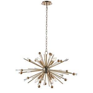 Carrara 8 Light E14 Aged Brass & Black Nickel Adjustable Sputnik Style Pendant With Antique Brass Rods Tipped With Clear Crystals