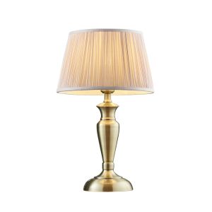 Oslo Medium 1 Light E27 Antique Brass Table Lamp C/W Freya 12" Dusky Pink Silk Pleated Shade
