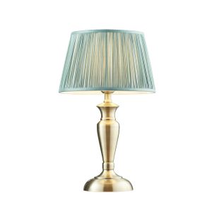 Oslo Medium 1 Light E27 Antique Brass Table Lamp C/W Freya 12" Fir Silk Pleated Shade