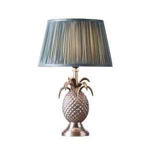 Pineapple 1 Light E27 Pewter Table Lamp C/W Freya 12" Fir Pleated SIlk Shade