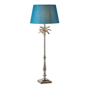 Leaf Tall Chic Leaf 1 Light E27 Polished Nickel Table Lamp C/W Evie 14" Green Cotton Tapered Shade