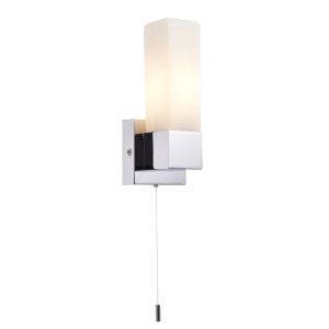 Stroud  1 Light E14 Polished Chrome IP44 Bathroom Wall Light C/W Glass Shades & Pull Cord