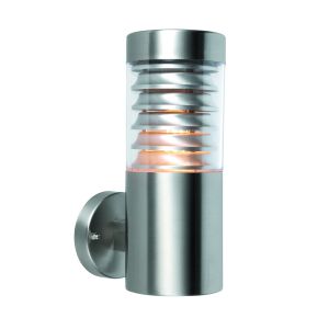 Eaves 1 Light E27 Brushed Stainless Steel IP44 Outdoor Wall Light C/W Polycarbonate Shade