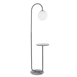 Chess 1 Light E14 Black Floor Lamp With Inline Foot Switch With 32cm Table Top C/W Opal Glass Shade