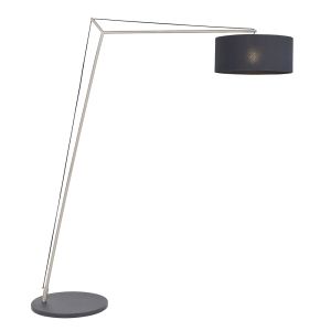 Tenza 1 Light E27 Matt Nickel With Black Base XL Angular Floor Lamp With Inline Foot Switch C/W Black Cotton Shade