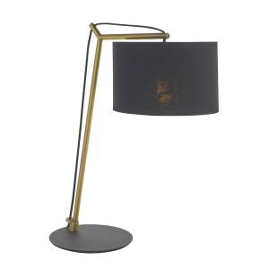 Tenza 1 Light E27 Matt Nickel With Black Base Angular Table Lamp With Inline Switch C/W Black Cotton Shade