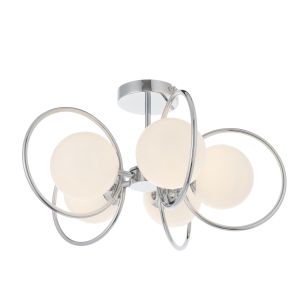 Orb 5 Light G9 Chrome Plated Semi-Flush Ceiling Light With Opal Spherical Glass Shade