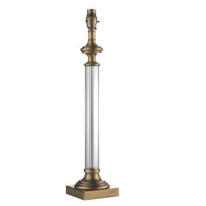 Avebury 1 Light E27 Antique Brass Table Lamp With Clear Glass  Column With On/Off Lampholder Switch (Base Only)