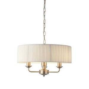 Highclere 3 Light E14 Brushed Chrome Ceiling Pendant C/W Wrapped Vintage White Fabric Shade