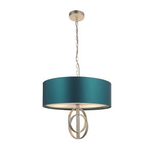 Vitra 5 Light E27 Silver Leaf Double Hoop Adjustable Ceiling Light C/W Teal Shade