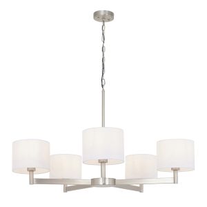 Reian 5 Light E27 Matt Nickel Adjustable Pendant C/W White Shades