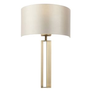 Keuco 1 Light E27 Matt Antique Brass Slotted Wall Light C/W Mink Satin Fabric Shade