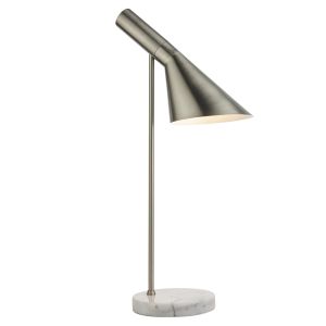 Carlo 1 Light E27 Bushed Chrome With Grey marble base Table/Desk Lamp With Inline Switch