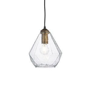 Ebbe 1 Light E27 Antique Gold Pendant C/W Clear Glass Shade