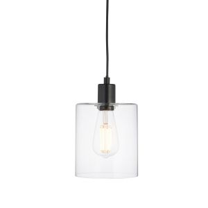 Toledo 1 Light E27 Matt Black Pendant C/W Glear Glass Shade