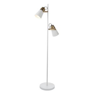 Gerik 2 Light E27 White Pianted With Aged Brass Painted Details Floor Lamp With Adjustable Head