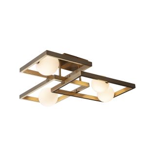 Melek 4 Light G9 Aged Brass Semi-Flush Ceiling Light C/W Opal Spherical Glass Shades