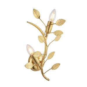 Diablo 2 Light E14 Gold Leaf Wall Light With Decorative Leaf Details