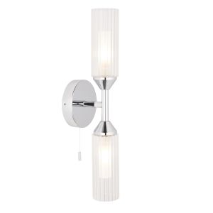 Xila 2 Light G9 Polished Chrome IP44 Bathroom Wall Light With Pull Cord C/W Clear Ribbed With Frosted Inner Glass Shades