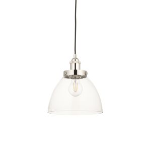 Sandro 1 Light E27 Bright Nickel Adjustable Single Pendant C/W Clear Glass Shade