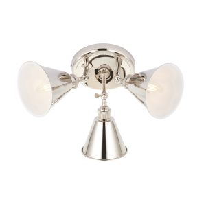 Rumi 3 Light E14 Bright Nickel Adjustable Arm & Head Ceiling Spot Light White Painted Inner Shade