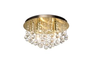 Acton Flush Ceiling 4 Light E14, 38cm Round, Antique Brass/Sphere Crystal